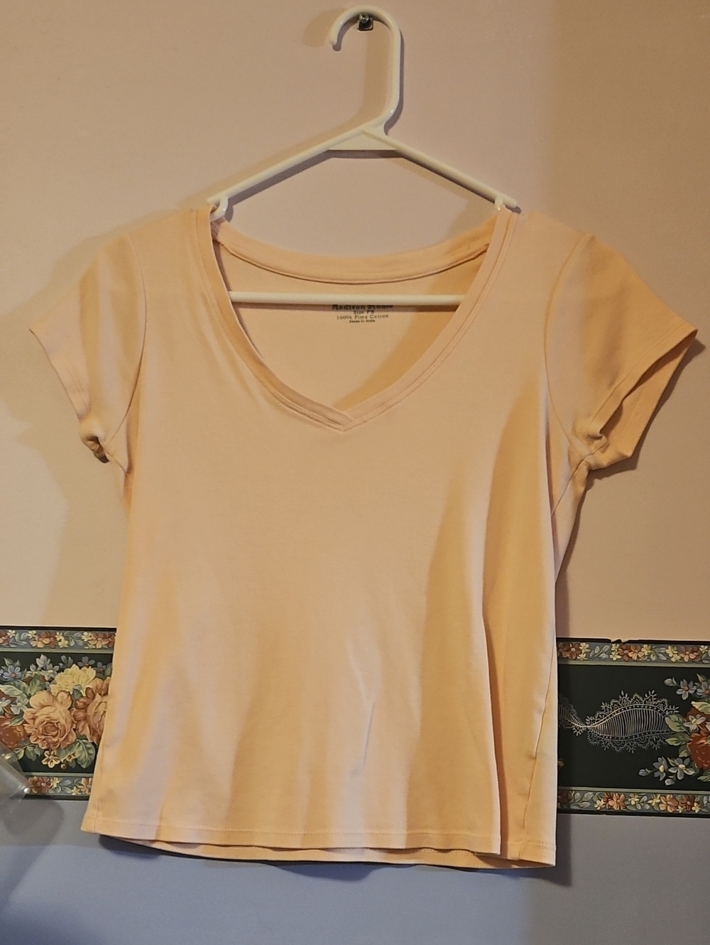 Madison Studio Pale Peach V-Neck Short Sleeve Tee